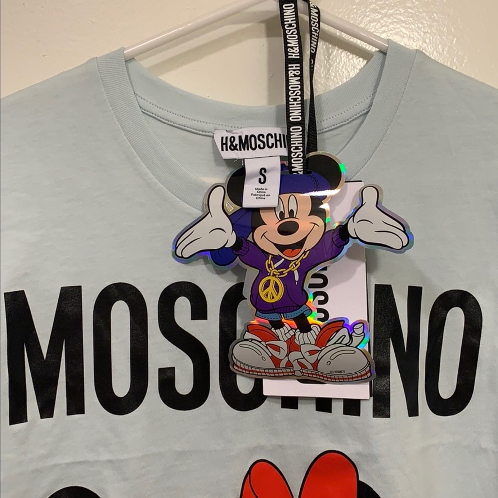 MOSCHINO x H&M Mickey Minnie T-Shirt Sz S NWT - Picture 3 of 4